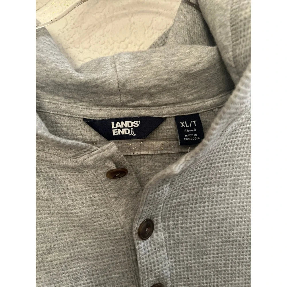 Lands' End men's waffled henley‎ hoodie in grey XLT